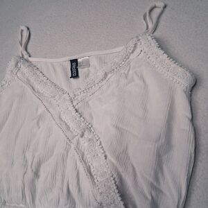 Divided White Lace Trim Crop Top